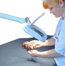 Load image into Gallery viewer, Huge magnifier, clamps to bench, long-reach articulated arm, illuminated