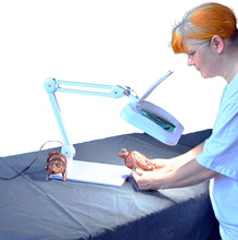 Load image into Gallery viewer, Huge bench magnifier, long-reach articulated arm, illuminated, heavy base
