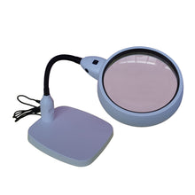 Load image into Gallery viewer, Very large hands-free gooseneck desk magnifier, illuminated, 130mm lens
