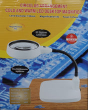 Load image into Gallery viewer, Very large hands-free gooseneck desk magnifier, illuminated, 130mm lens
