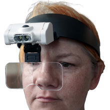 Load image into Gallery viewer, Rechargeable LED headband magnifier visor,  lenses 1.5X to 14X + light
