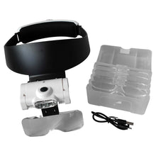 Load image into Gallery viewer, Rechargeable LED headband magnifier visor,  lenses 1.5X to 14X + light
