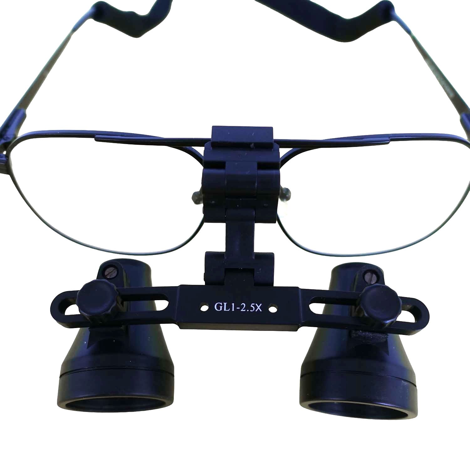 Binocular surgeon's-type magnifier on spectacle frame