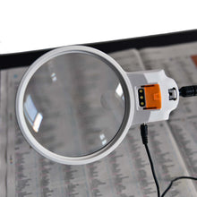 Load image into Gallery viewer, Large hands-free gooseneck folding desk magnifier, illuminated, 120mm lens
