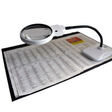 Load image into Gallery viewer, Large hands-free gooseneck folding desk magnifier, illuminated, 120mm lens

