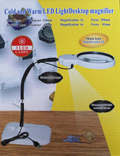Load image into Gallery viewer, Large hands-free gooseneck folding desk magnifier, illuminated, 120mm lens
