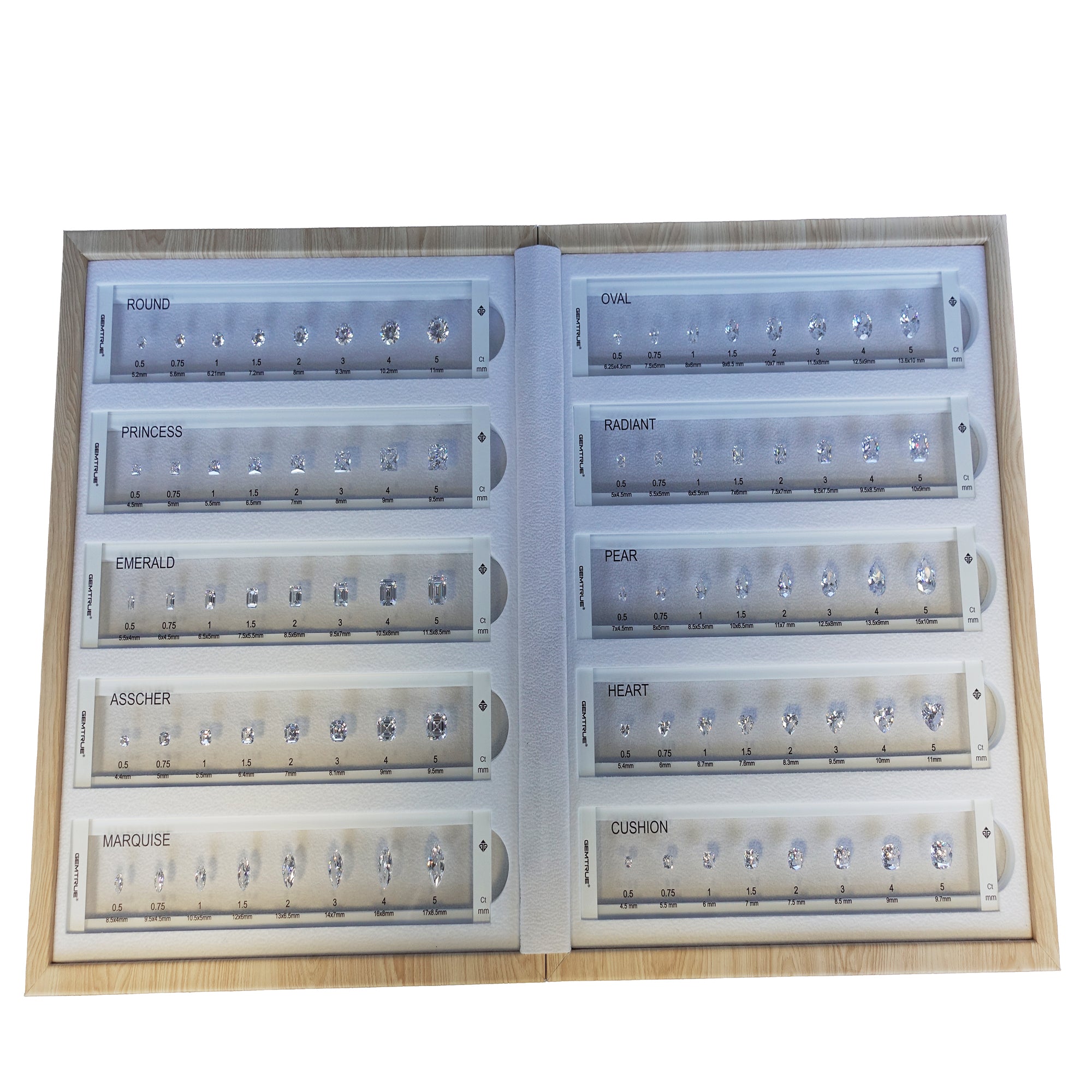 Sizes and cuts of diamonds (set of 80 stones)