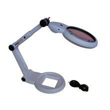 Load image into Gallery viewer, Compact hands-free folding desk magnifier, illuminated, 108mm lens

