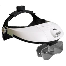 Load image into Gallery viewer, Binocular headband magnifier, 5 lenses can be used singly or in pairs. Also an LED light.
