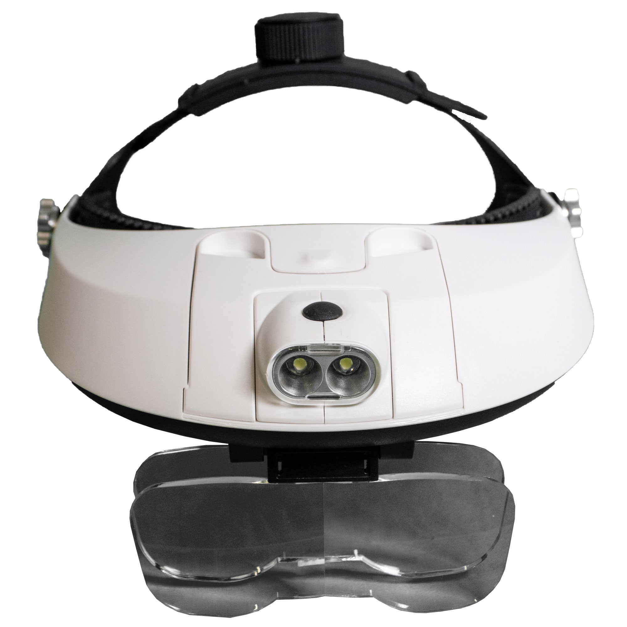 Binocular headband magnifier, 5 lenses can be used singly or in pairs. Also an LED light.