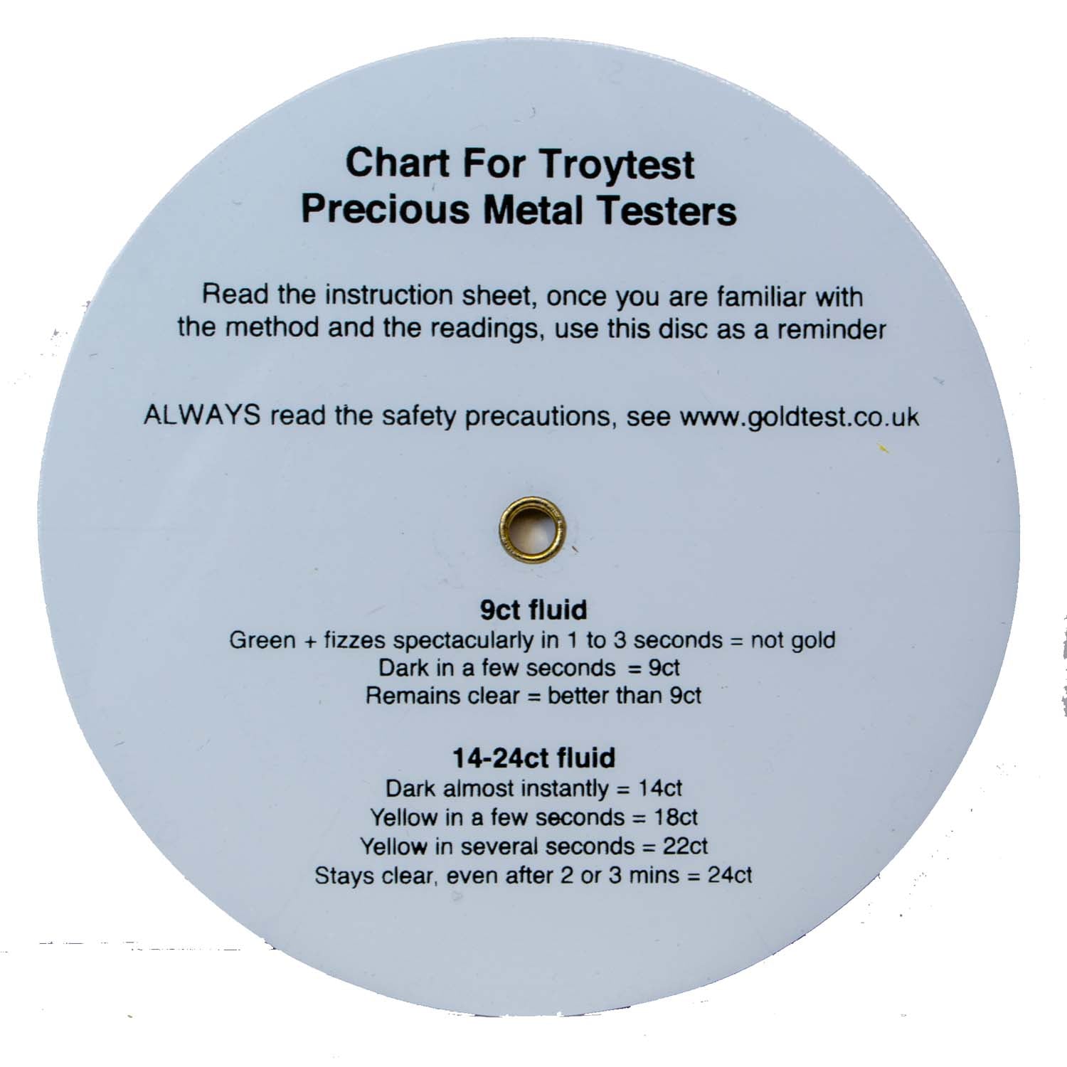 Chart (indicator disc) for Troytest gold tester