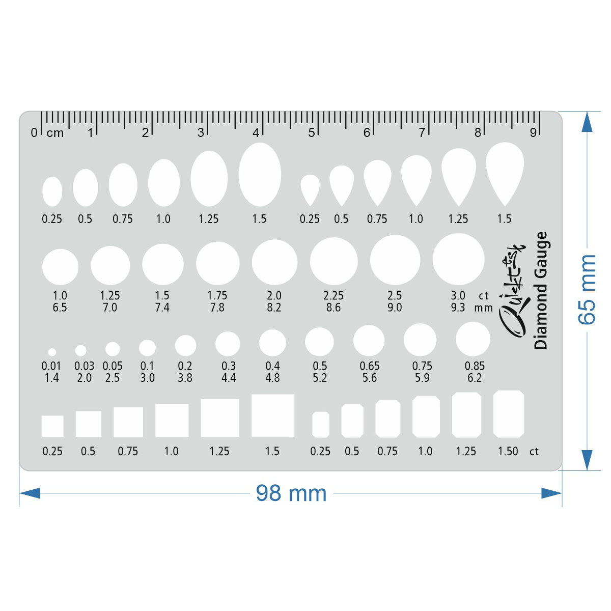 Diamond gauge, laser-cut, multi-shape, acrylic